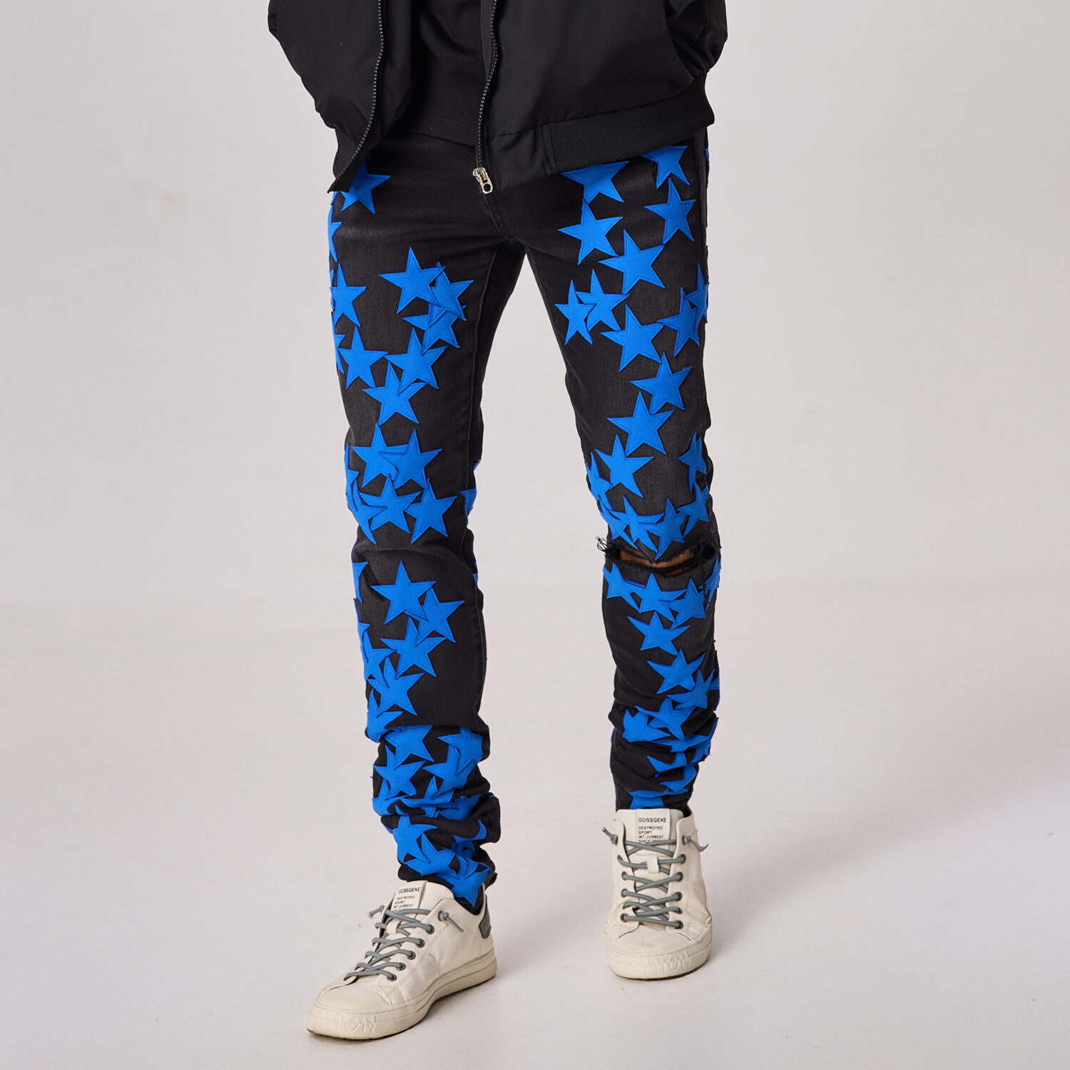 Aged Black Blue Suede Star Jeans - Image 2